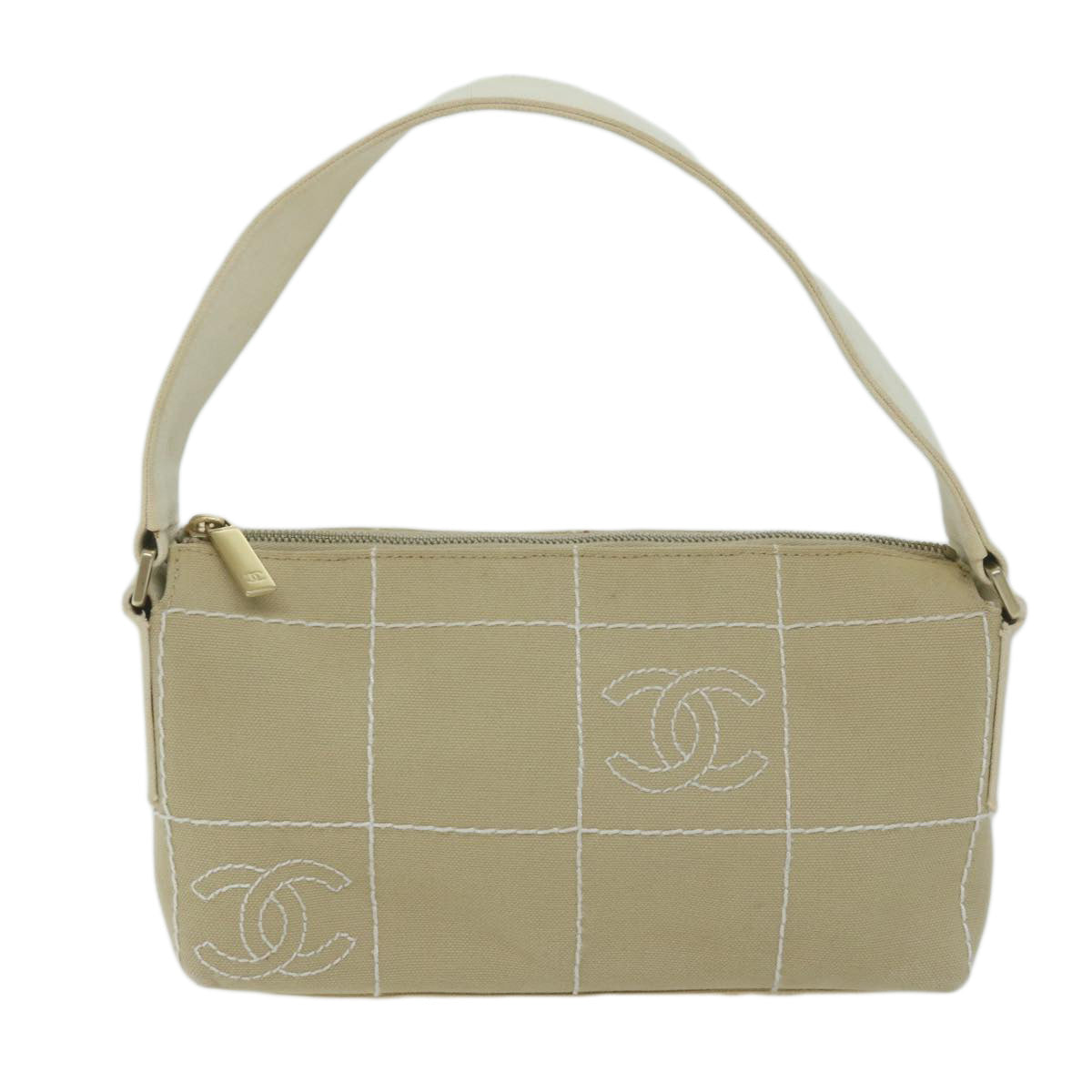 CHANEL Shoulder Bag Canvas Beige CC Auth bs11766