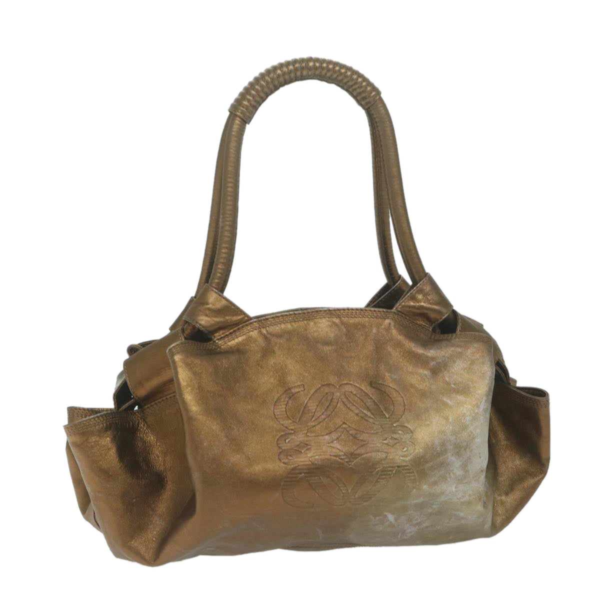 LOEWE Hand Bag Leather Gold Tone Auth bs11773