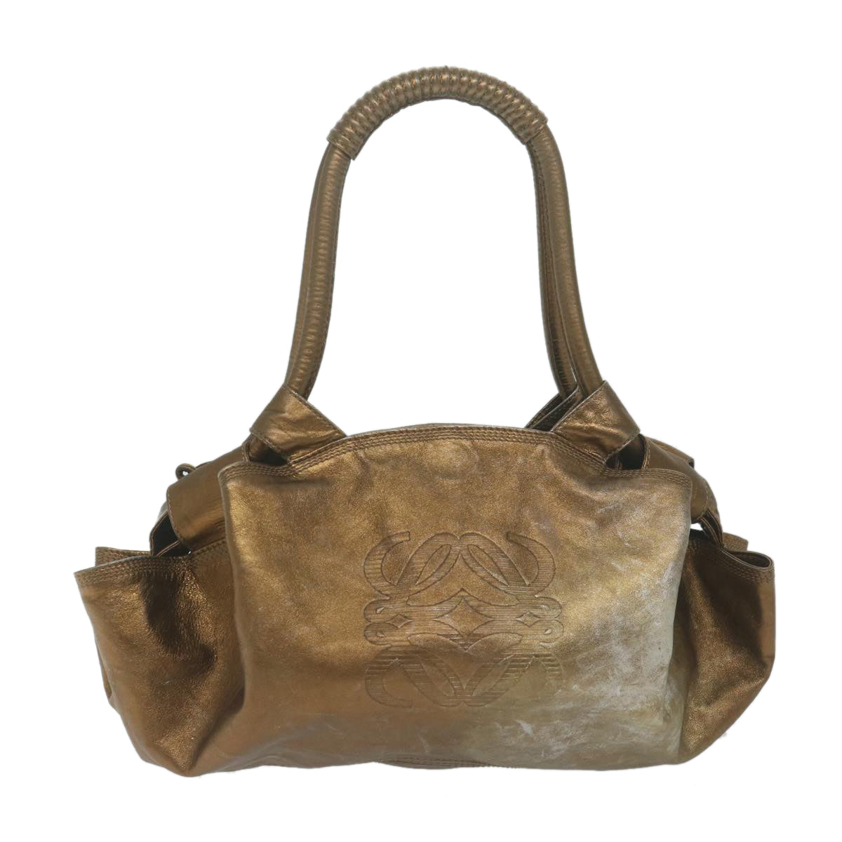 LOEWE Hand Bag Leather Gold Tone Auth bs11773