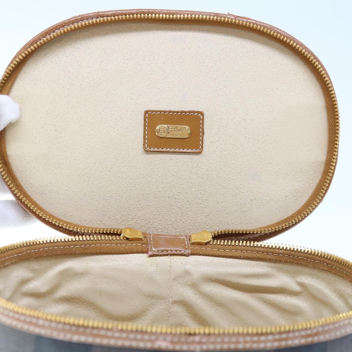 FENDI Pecan Canvas Vanity Cosmetic Pouch Black Brown Auth bs11794