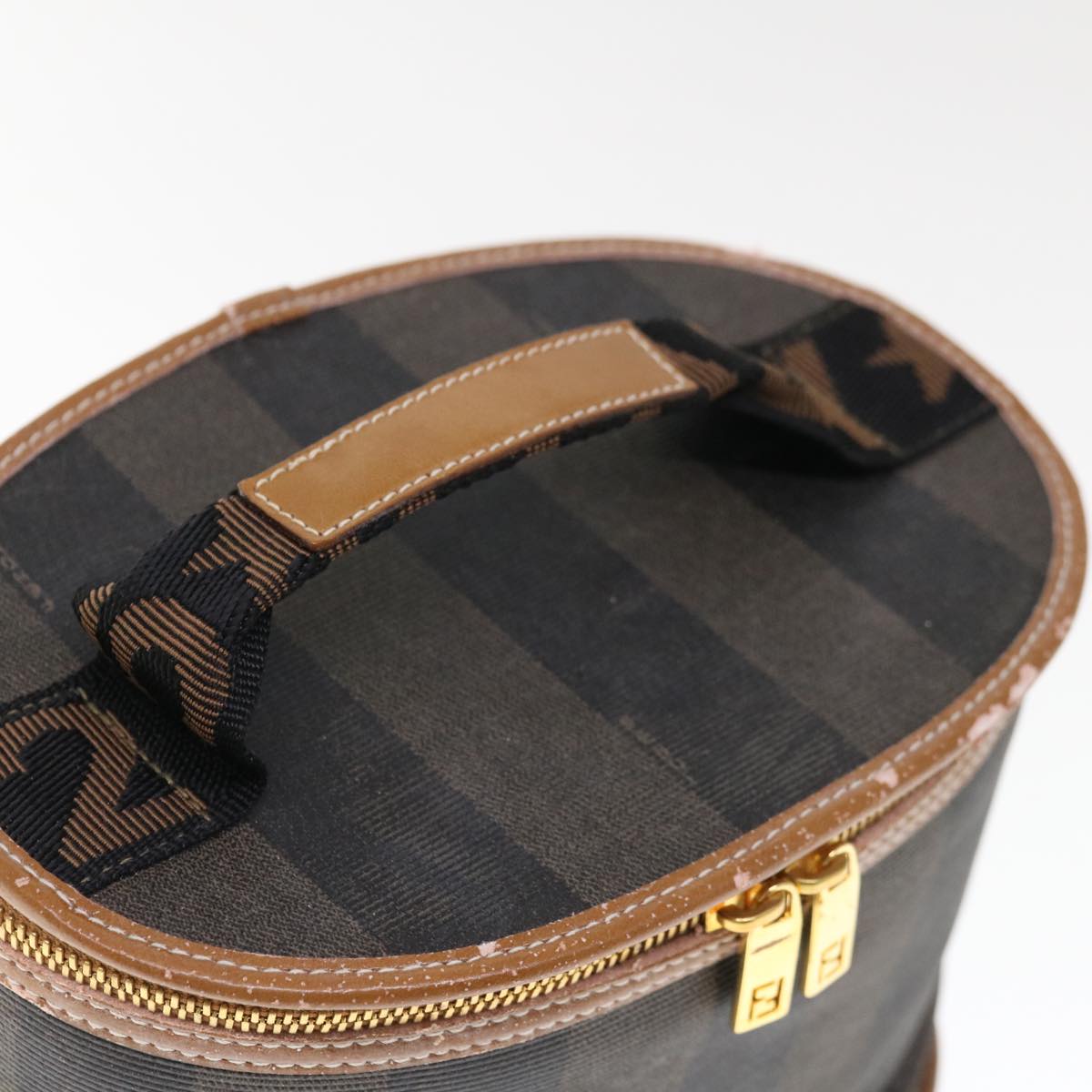 FENDI Pecan Canvas Vanity Cosmetic Pouch Black Brown Auth bs11794