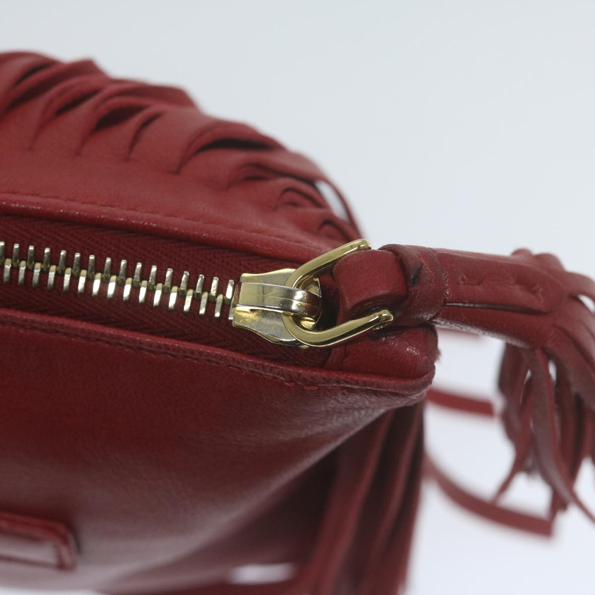 PRADA Clutch Bag Leather Red Auth bs11809