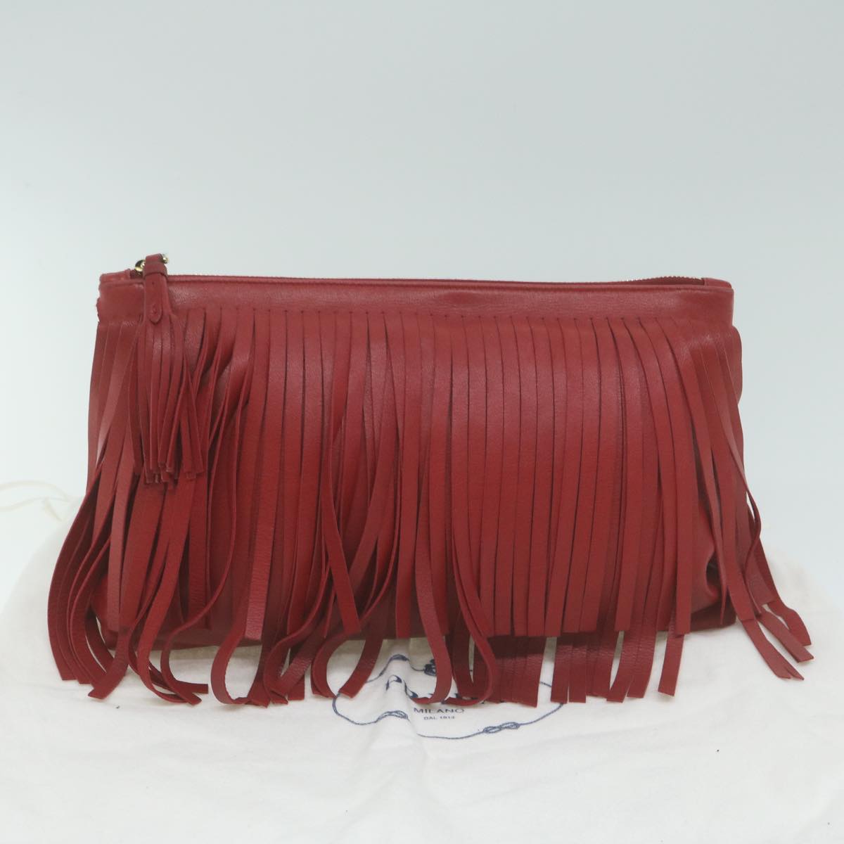 PRADA Clutch Bag Leather Red Auth bs11809