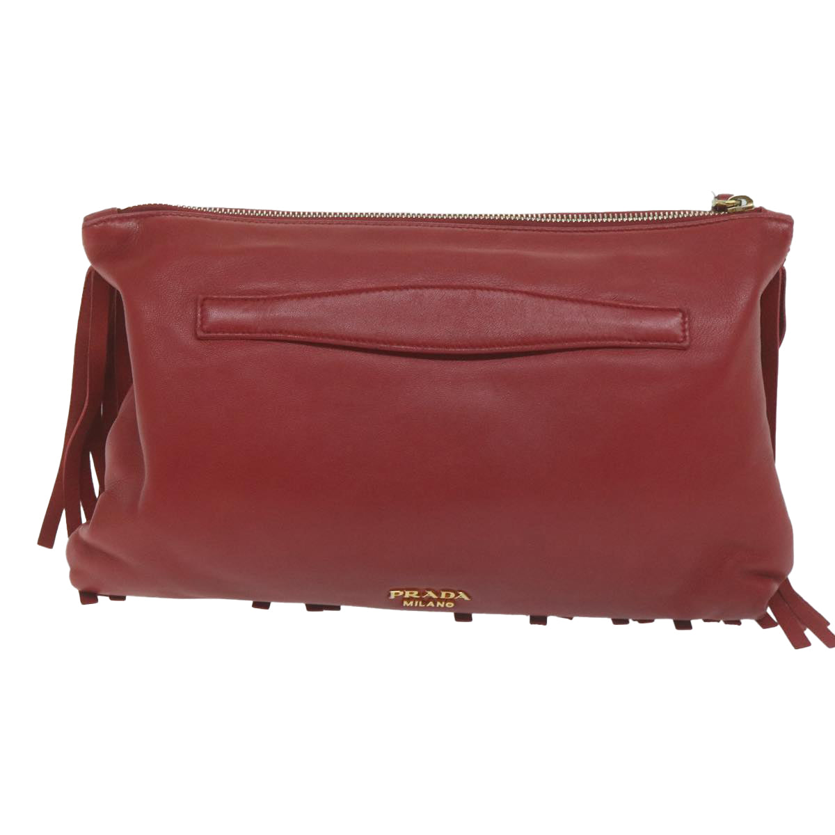 PRADA Clutch Bag Leather Red Auth bs11809