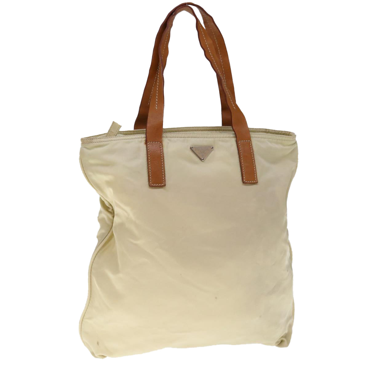 PRADA Hand Bag Nylon Beige Auth bs11811