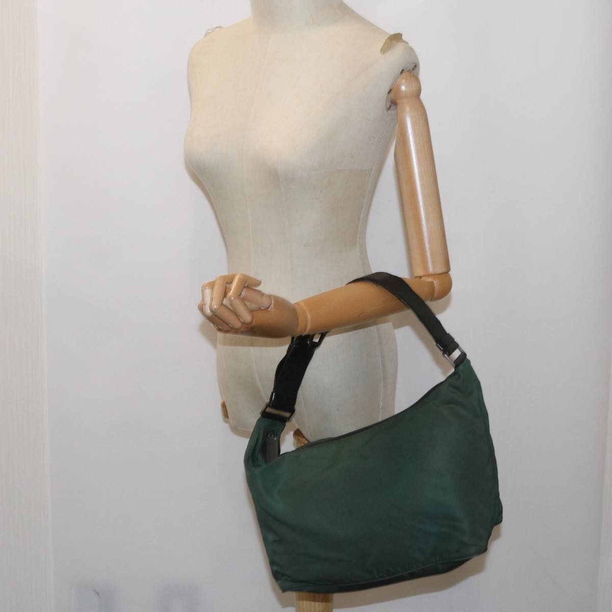 PRADA Shoulder Bag Nylon Green Auth bs11812