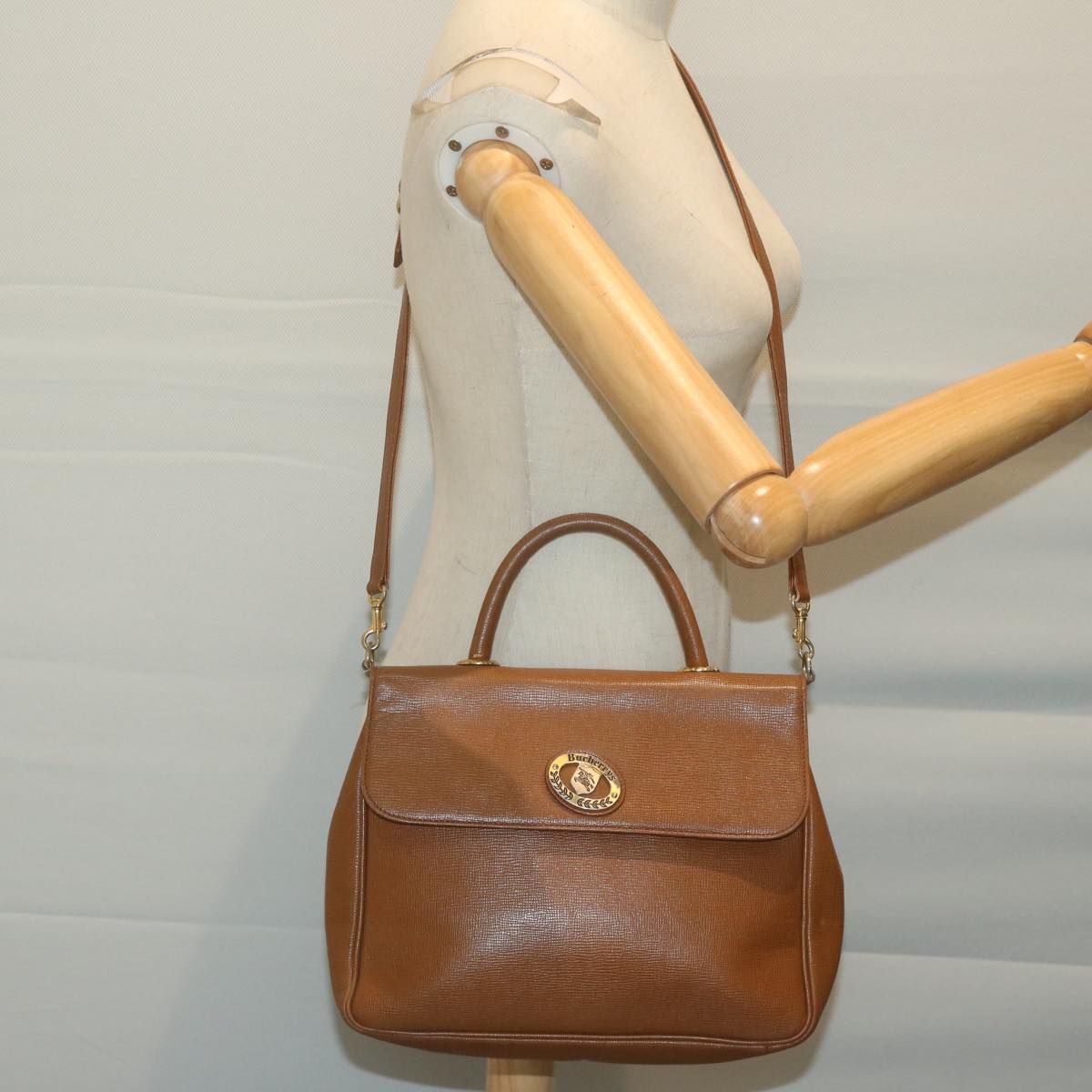 Burberrys Hand Bag Leather 2way Brown Auth bs11814