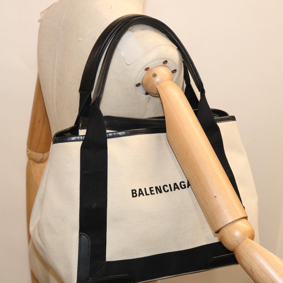 BALENCIAGA Tote Bag Canvas White Black 339933 Auth bs11818