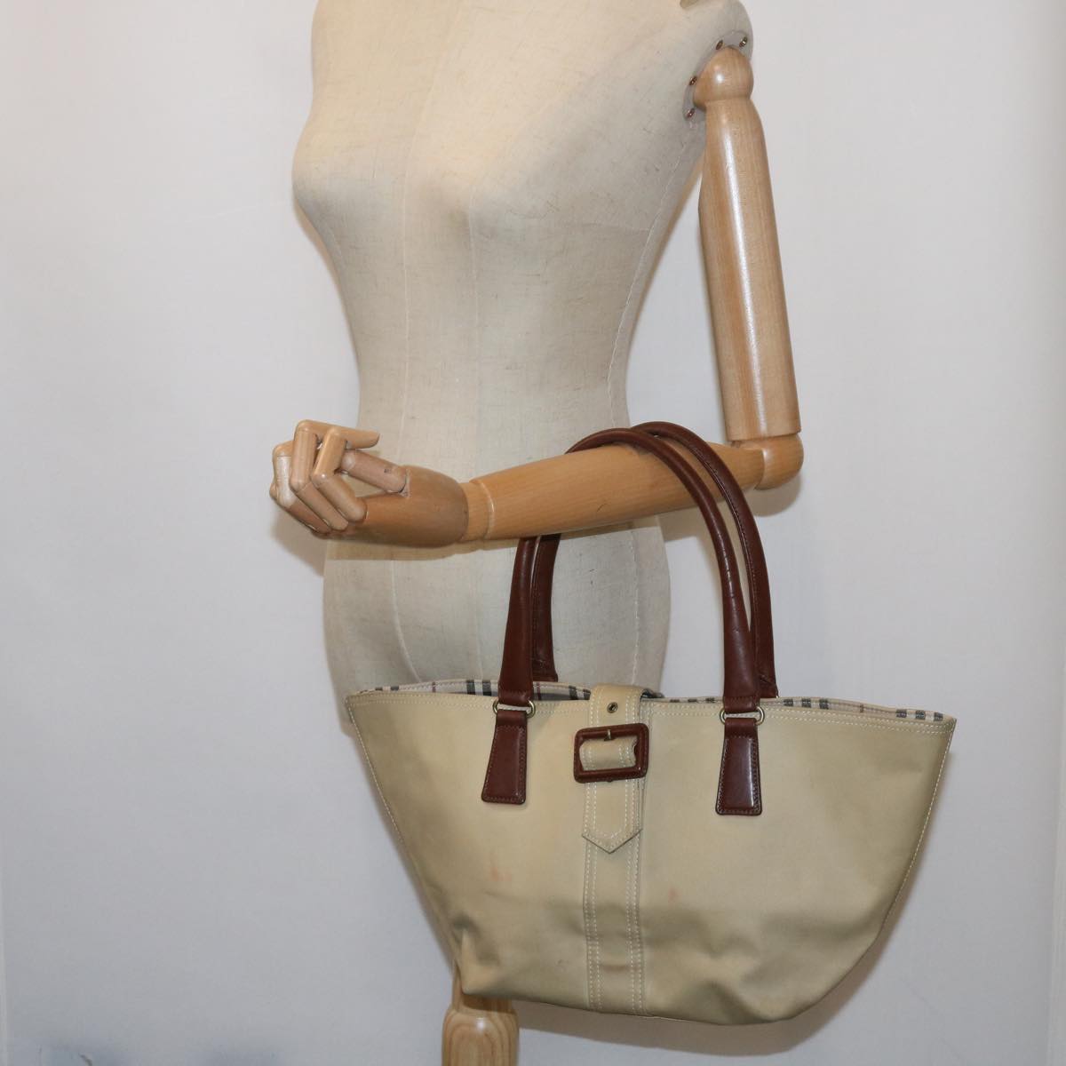 BURBERRY Tote Bag Canvas Beige Auth bs11831