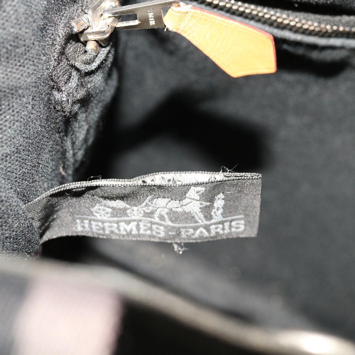 HERMES Fourre ToutPM Hand Bag Canvas Black Gray Auth bs11834