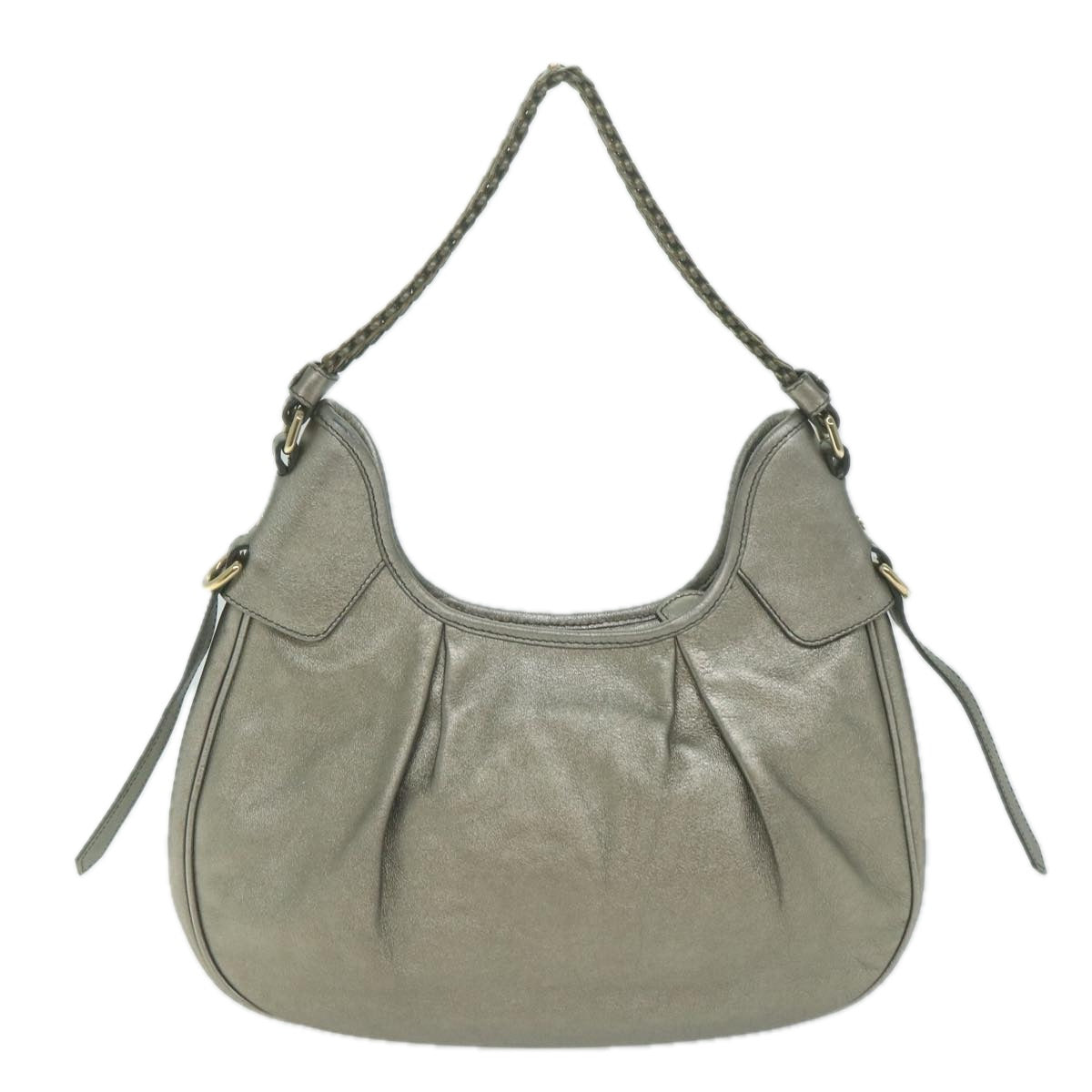 BURBERRY Shoulder Bag Leather Silver Auth bs11840