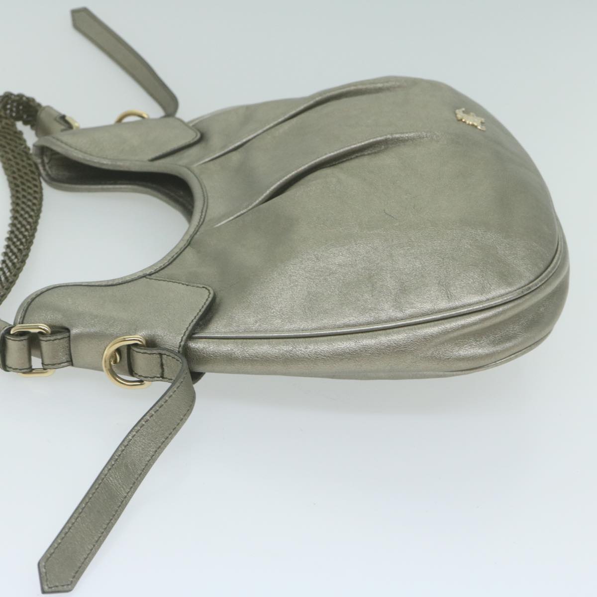 BURBERRY Shoulder Bag Leather Silver Auth bs11840