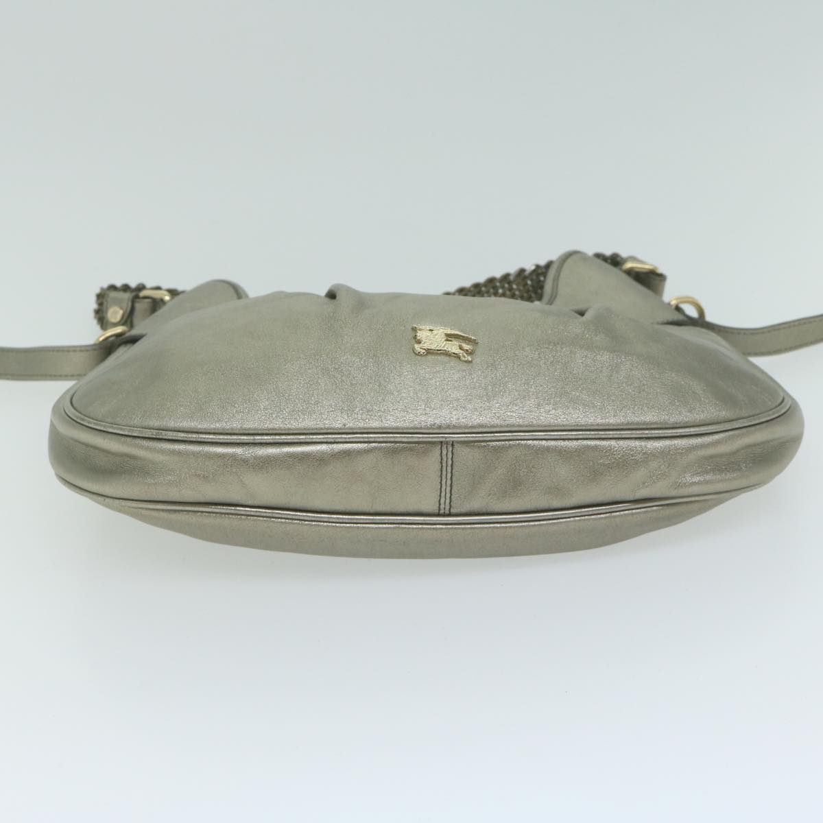 BURBERRY Shoulder Bag Leather Silver Auth bs11840