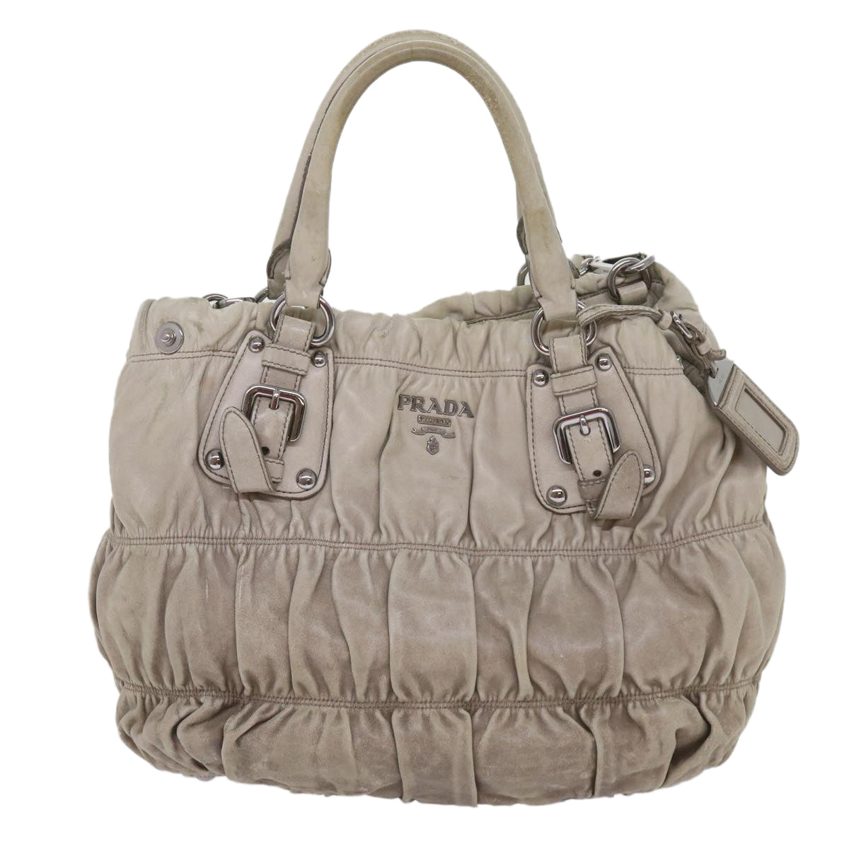 PRADA Hand Bag Leather 2way Gray Auth bs11847