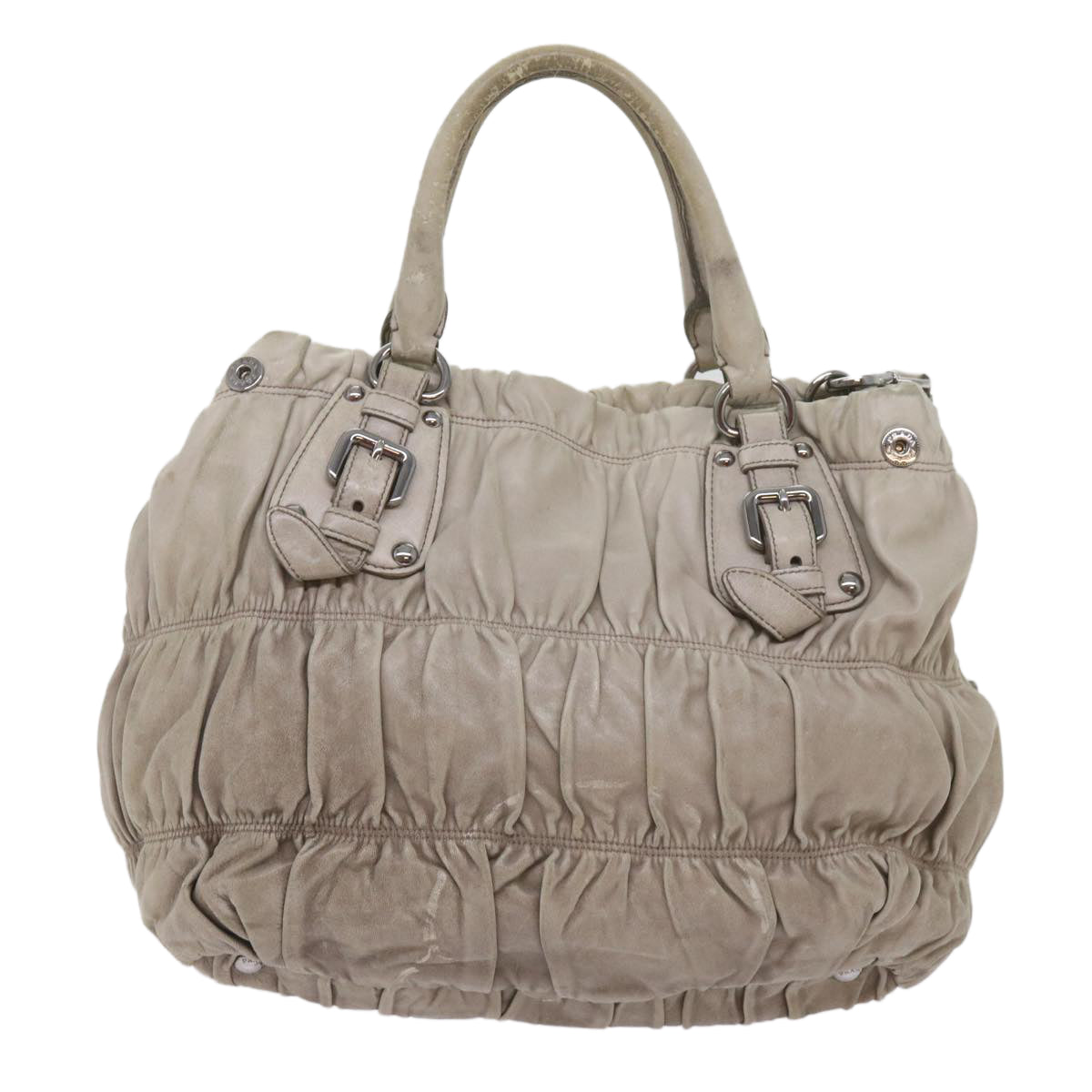 PRADA Hand Bag Leather 2way Gray Auth bs11847 - 0