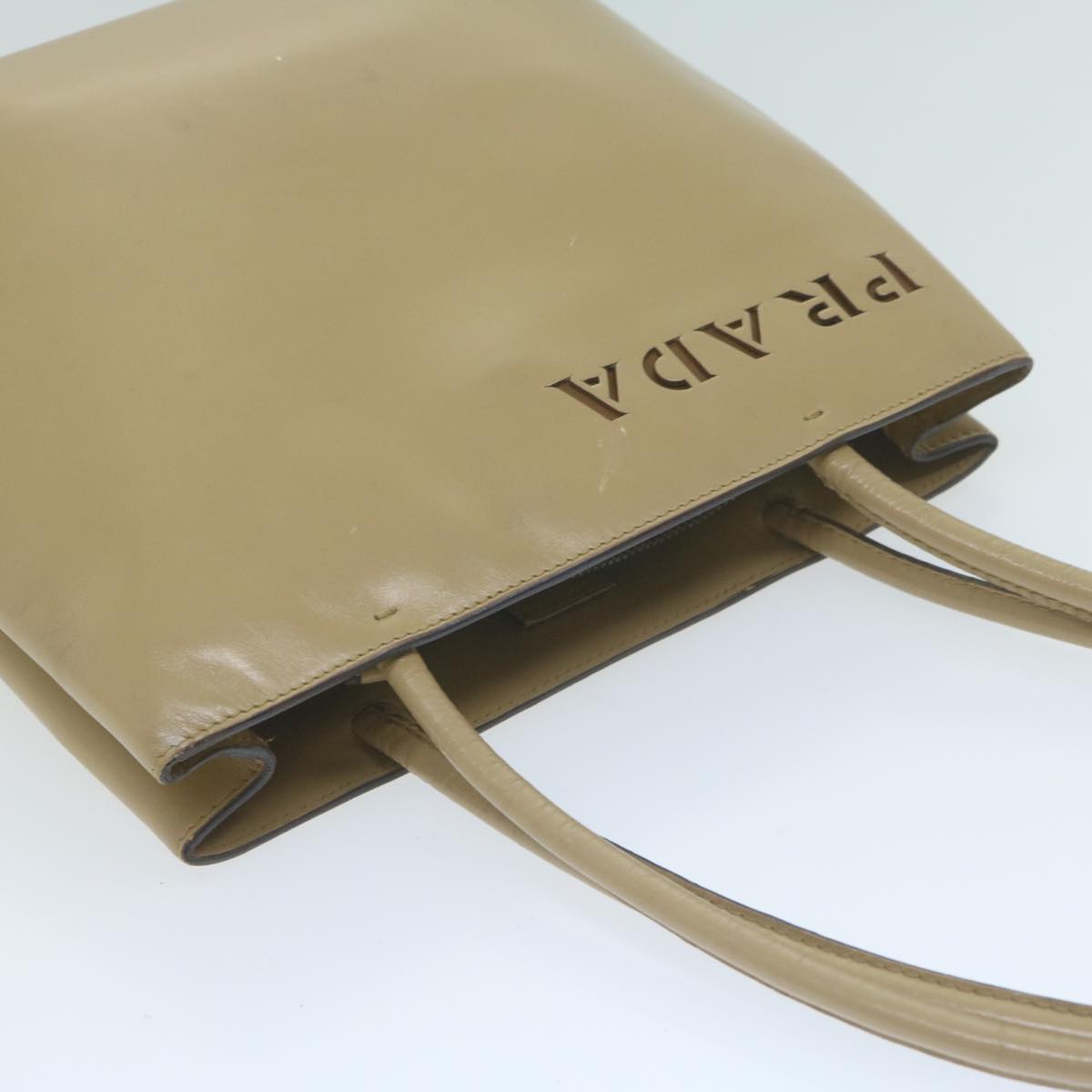 PRADA Shoulder Bag Leather Beige Auth bs11849