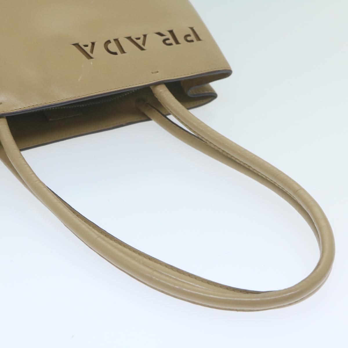 PRADA Shoulder Bag Leather Beige Auth bs11849