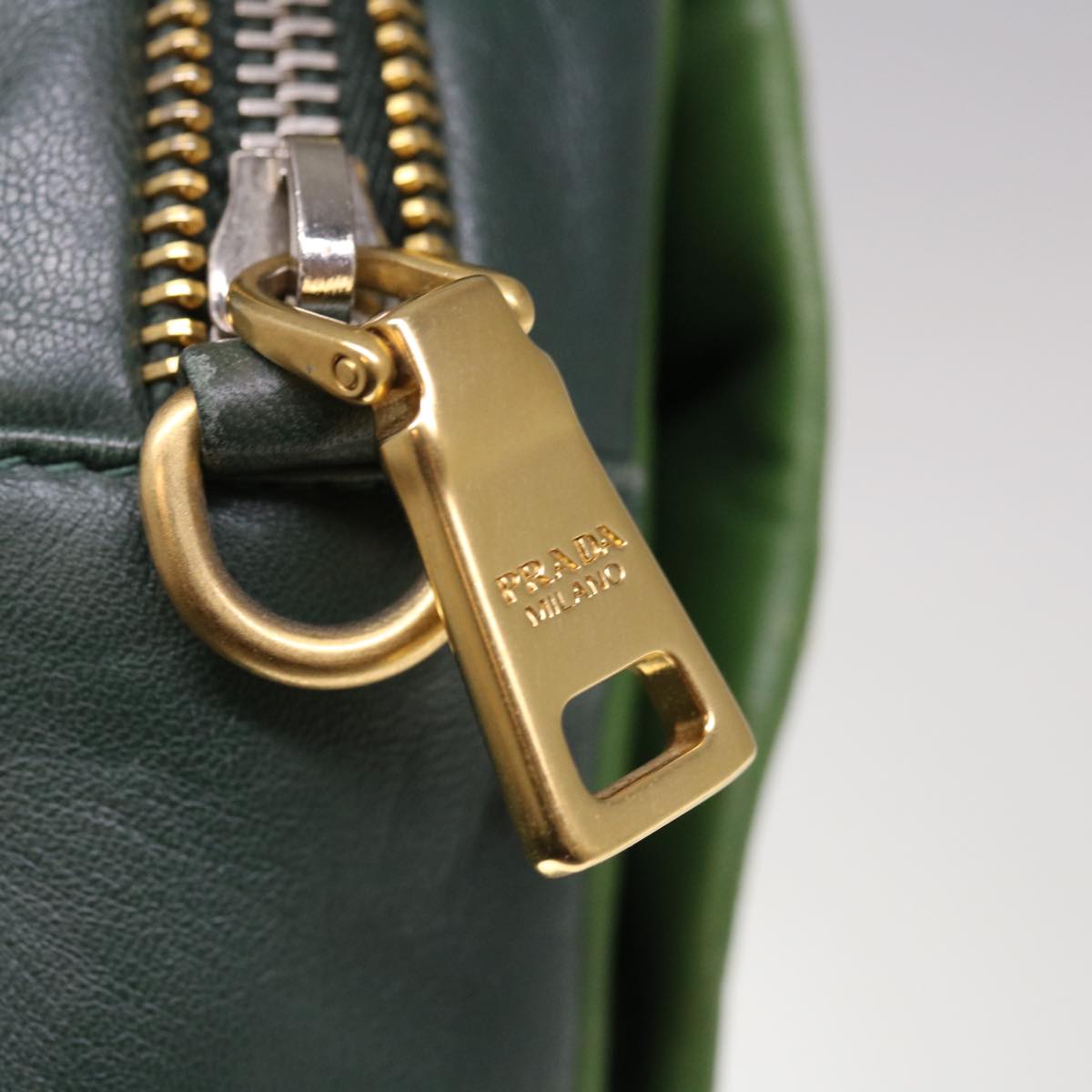 PRADA Shoulder Bag Leather Green Auth bs11850