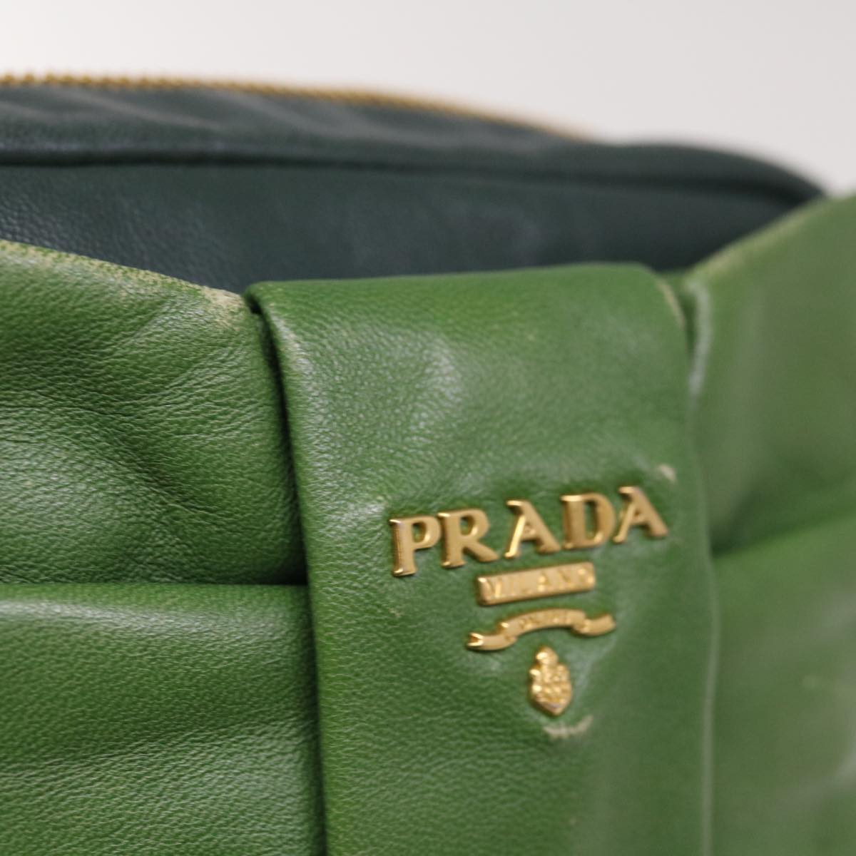 PRADA Shoulder Bag Leather Green Auth bs11850