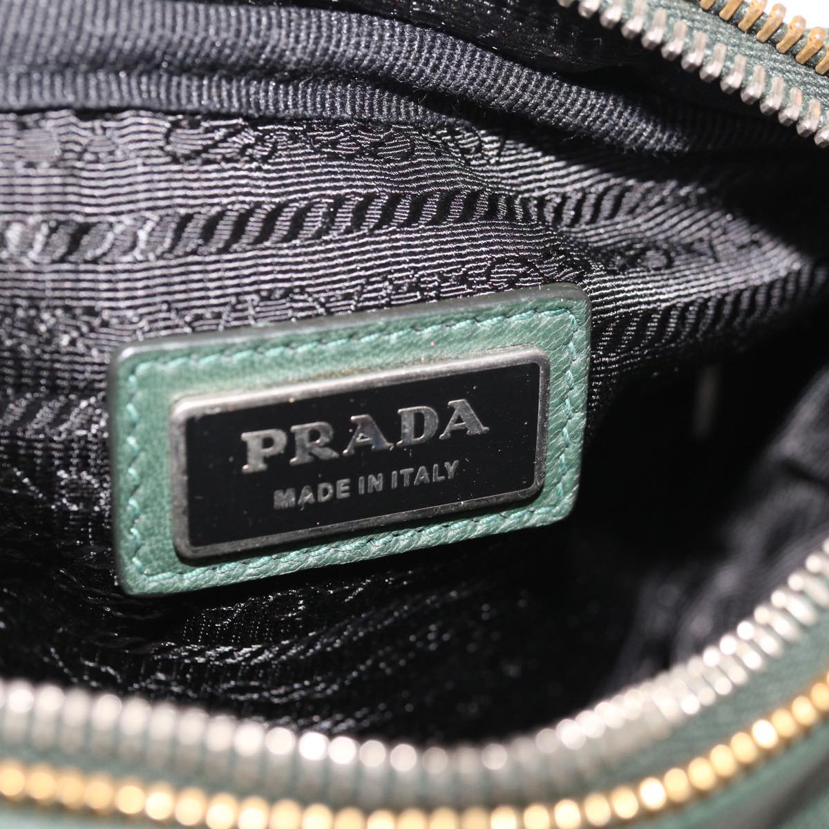 PRADA Shoulder Bag Leather Green Auth bs11850