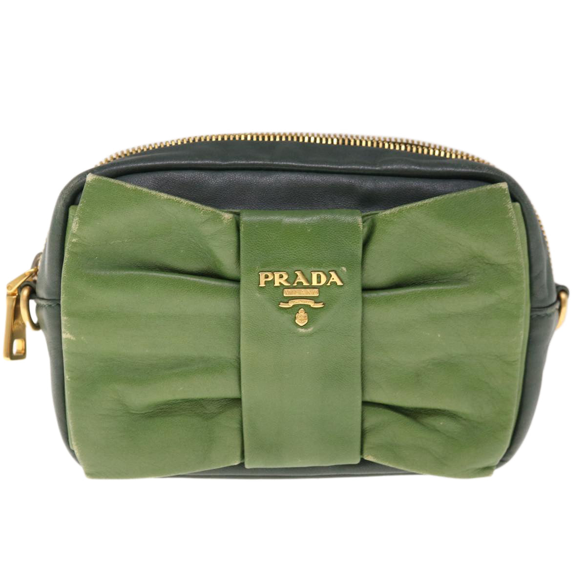 PRADA Shoulder Bag Leather Green Auth bs11850