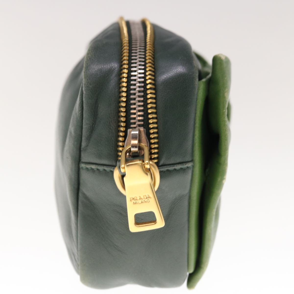 PRADA Shoulder Bag Leather Green Auth bs11850