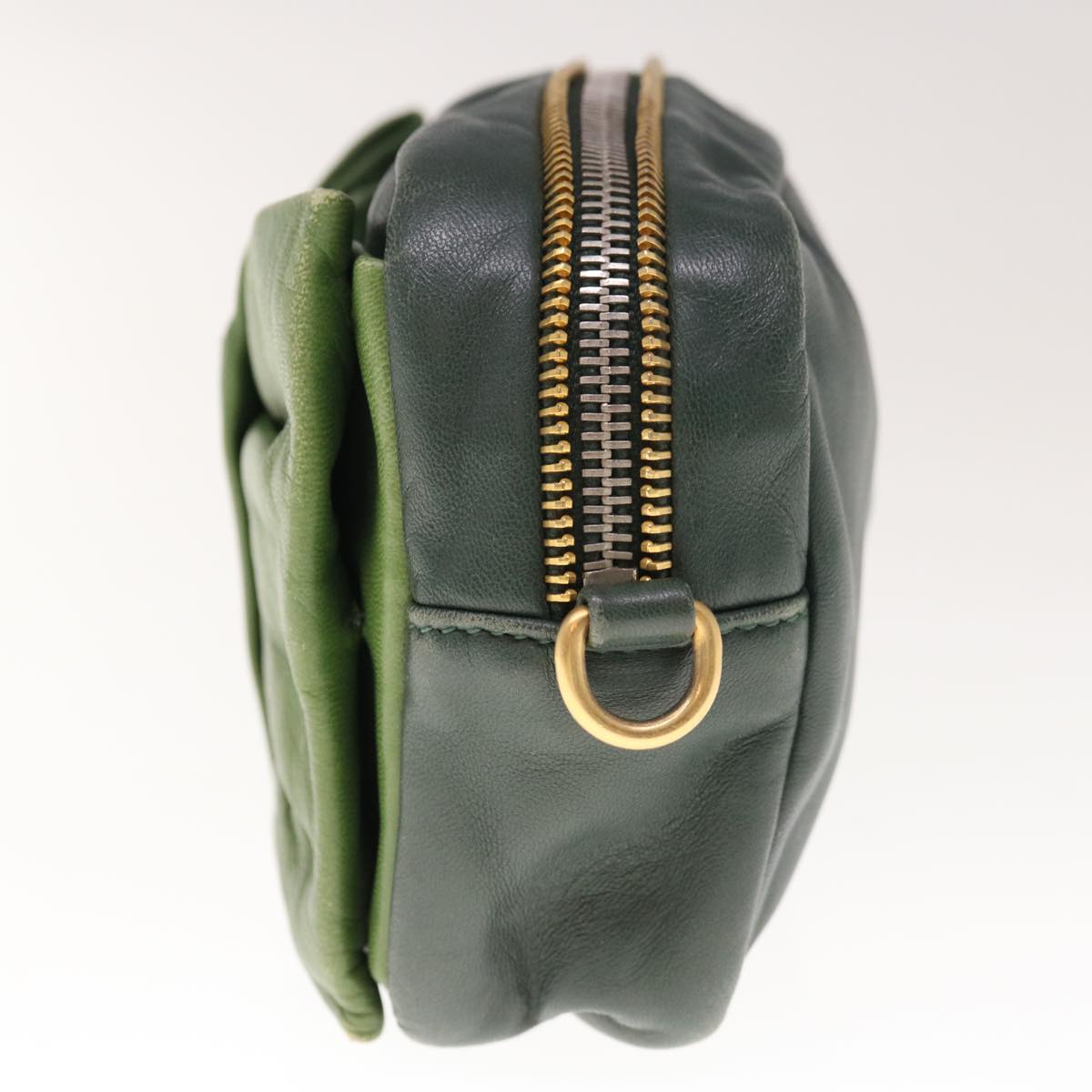 PRADA Shoulder Bag Leather Green Auth bs11850