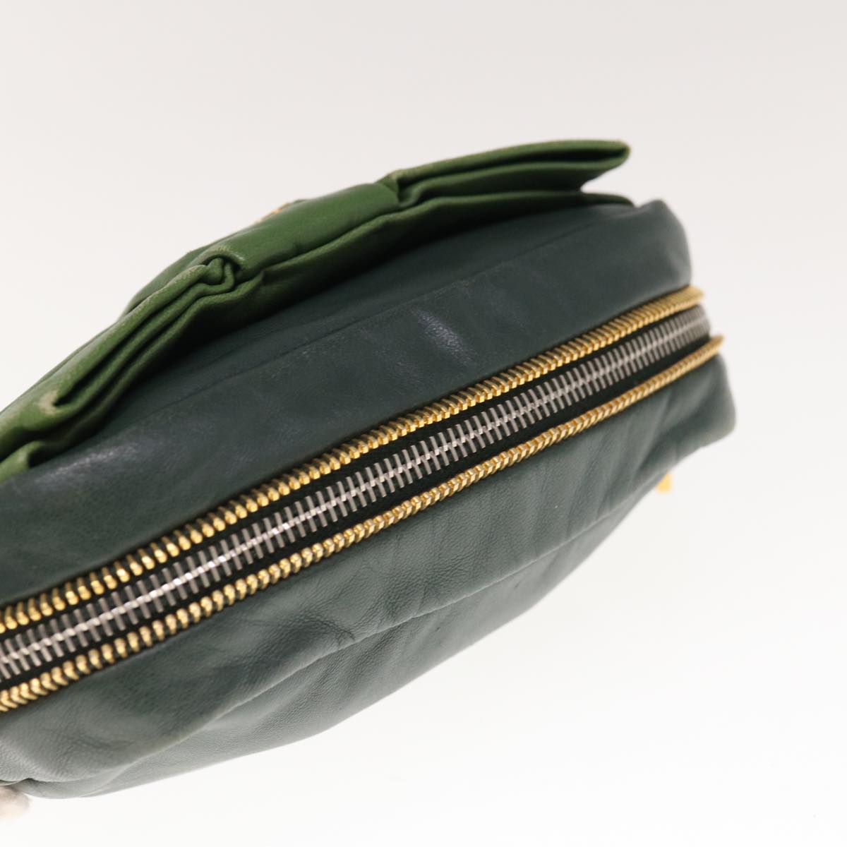 PRADA Shoulder Bag Leather Green Auth bs11850