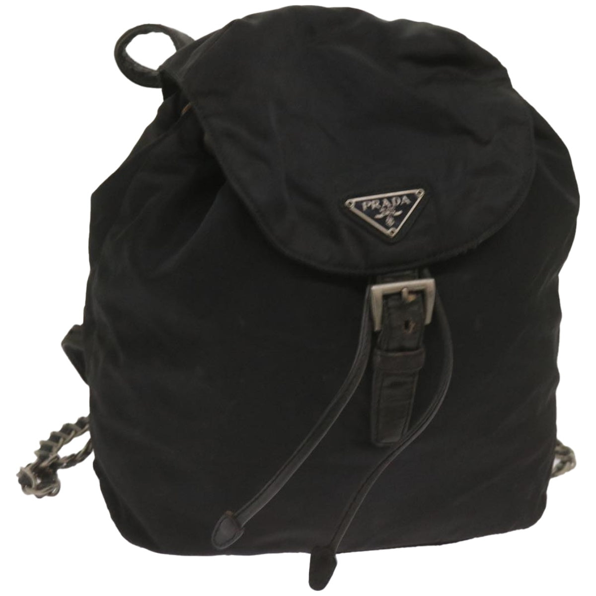 PRADA Chain Backpack Nylon Black Auth bs11857