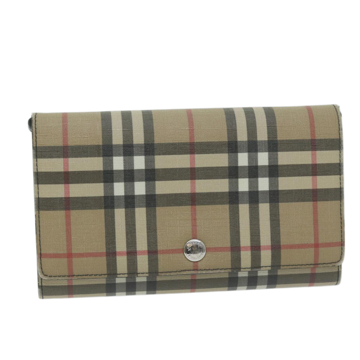 BURBERRY Nova Check Long Wallet PVC Leather Beige Auth bs11867