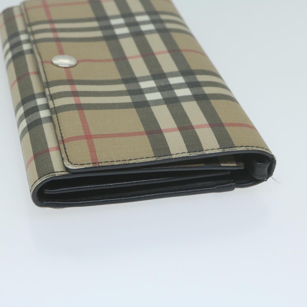 BURBERRY Nova Check Long Wallet PVC Leather Beige Auth bs11867