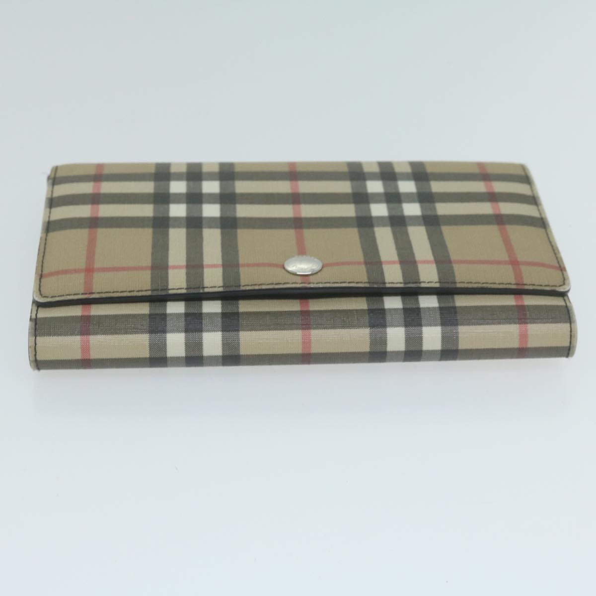 BURBERRY Nova Check Long Wallet PVC Leather Beige Auth bs11867