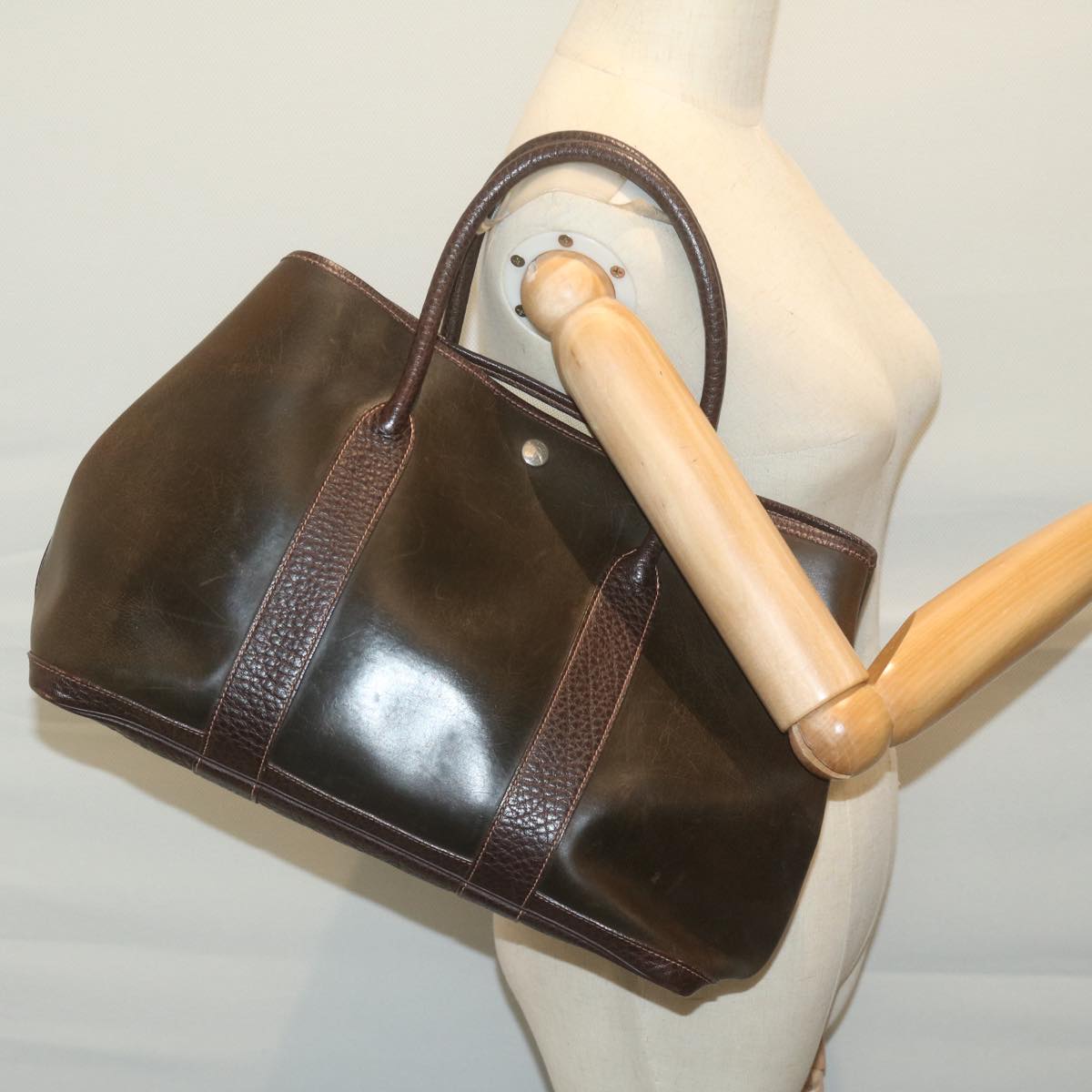 HERMES Garden Patty PM Hand Bag Canvas Brown Auth bs11870