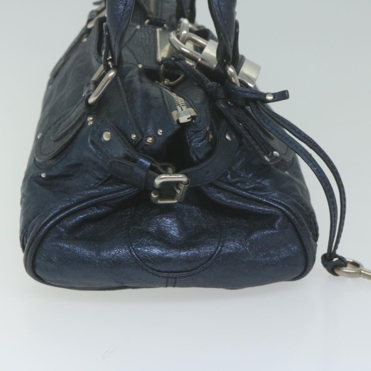 Chloe Paddington Shoulder Bag Leather Navy Gray 04 08 51 5191 Auth bs11872