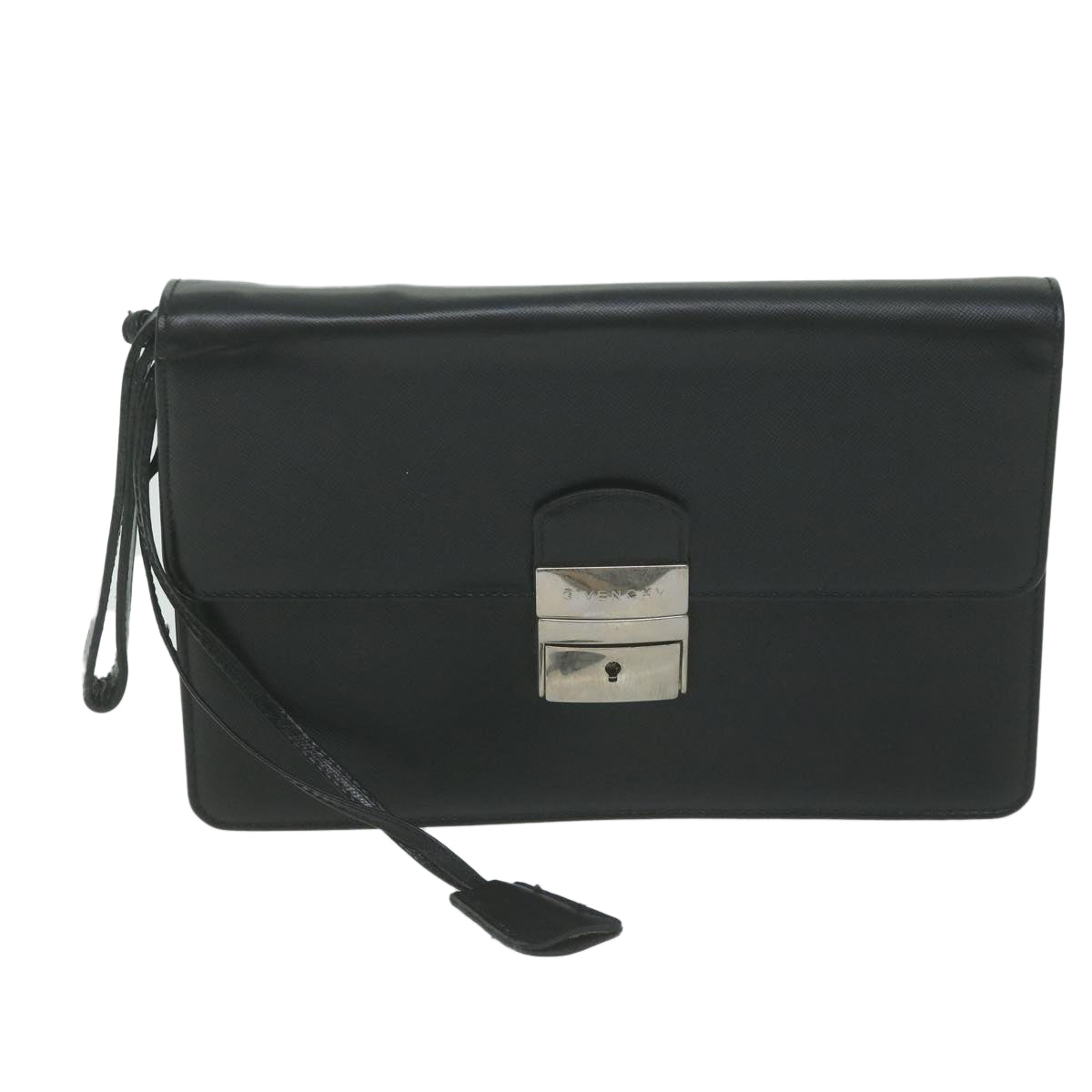 GIVENCHY Clutch Bag Leather Black Auth bs11875