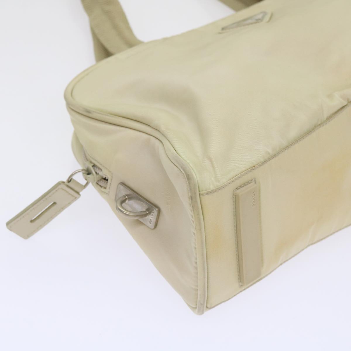 PRADA Hand Bag Nylon 2Set Cream Green Auth bs11882