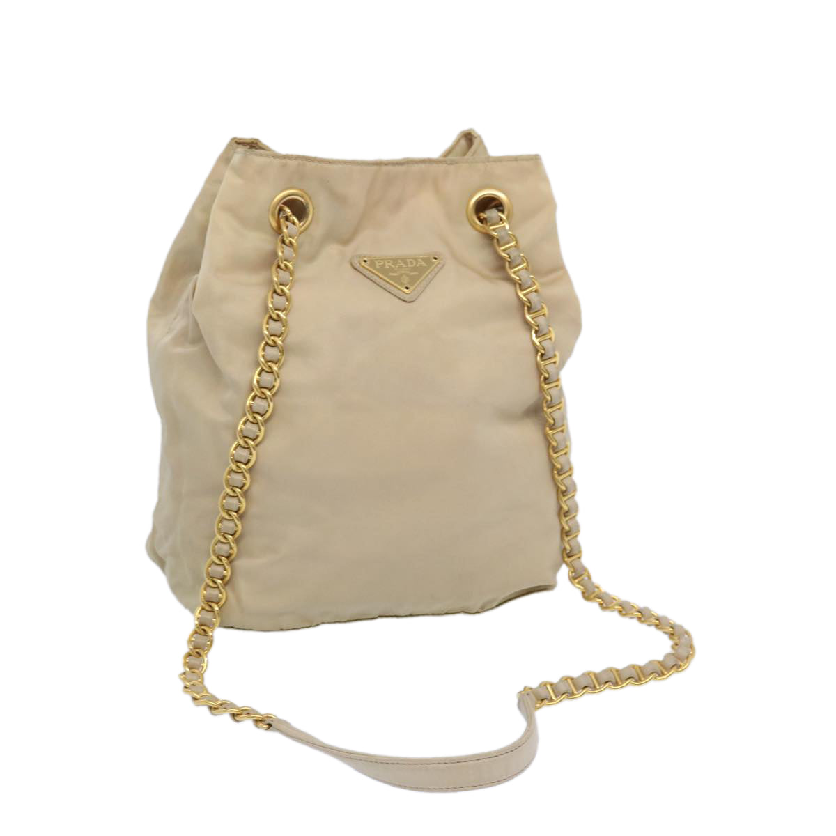 PRADA Chain Shoulder Bag Nylon Beige Auth bs11883