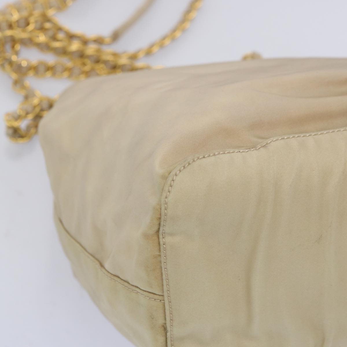PRADA Chain Shoulder Bag Nylon Beige Auth bs11883