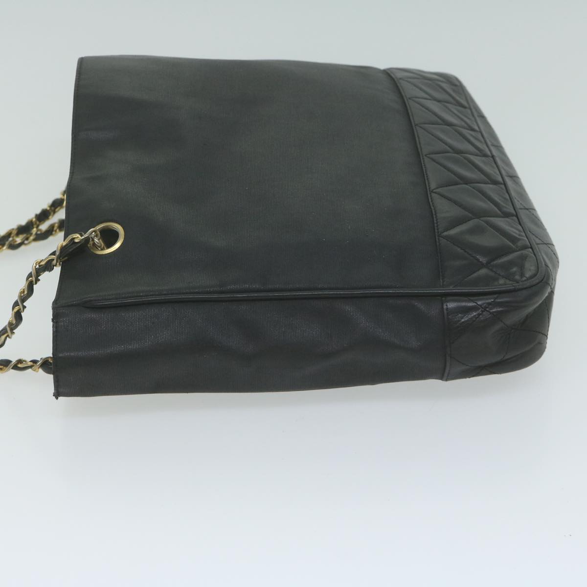 CHANEL Chain Shoulder Bag Coated Canvas Black CC Auth bs11895