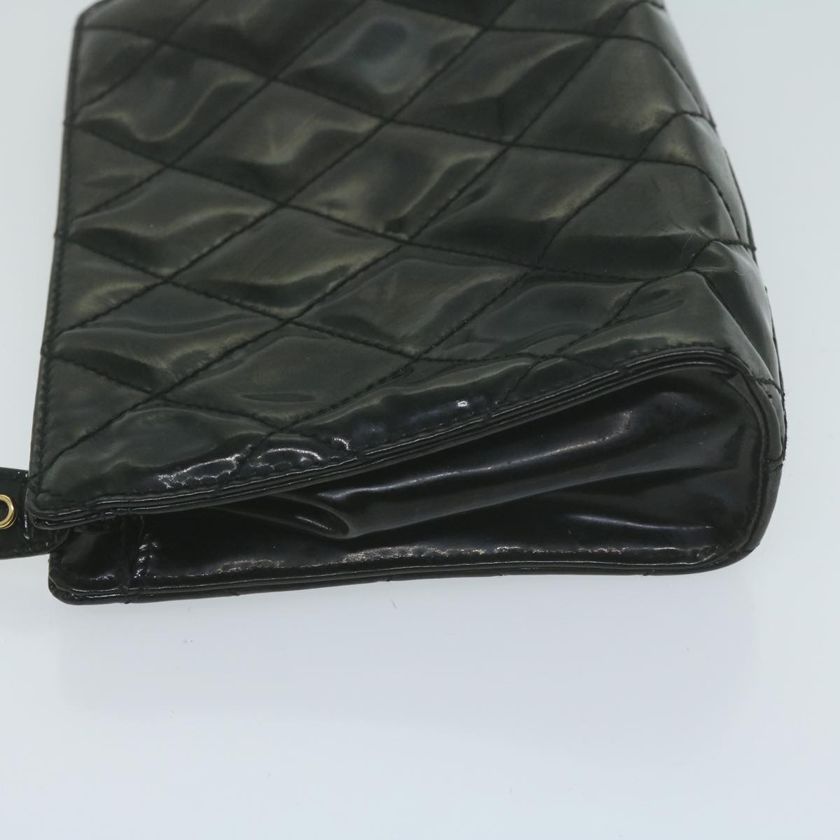 CHANEL Pouch Patent leather Black CC Auth bs11896