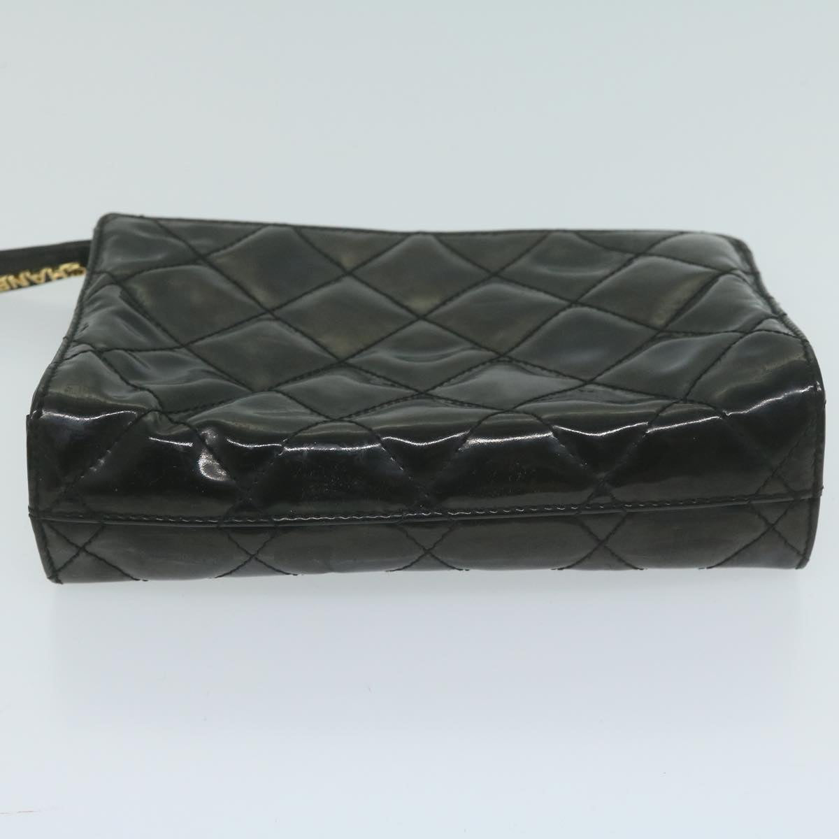 CHANEL Pouch Patent leather Black CC Auth bs11896