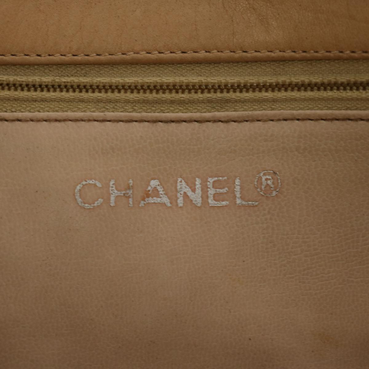 CHANEL Matelasse Chain Shoulder Bag Lamb Skin Beige CC Auth bs11898