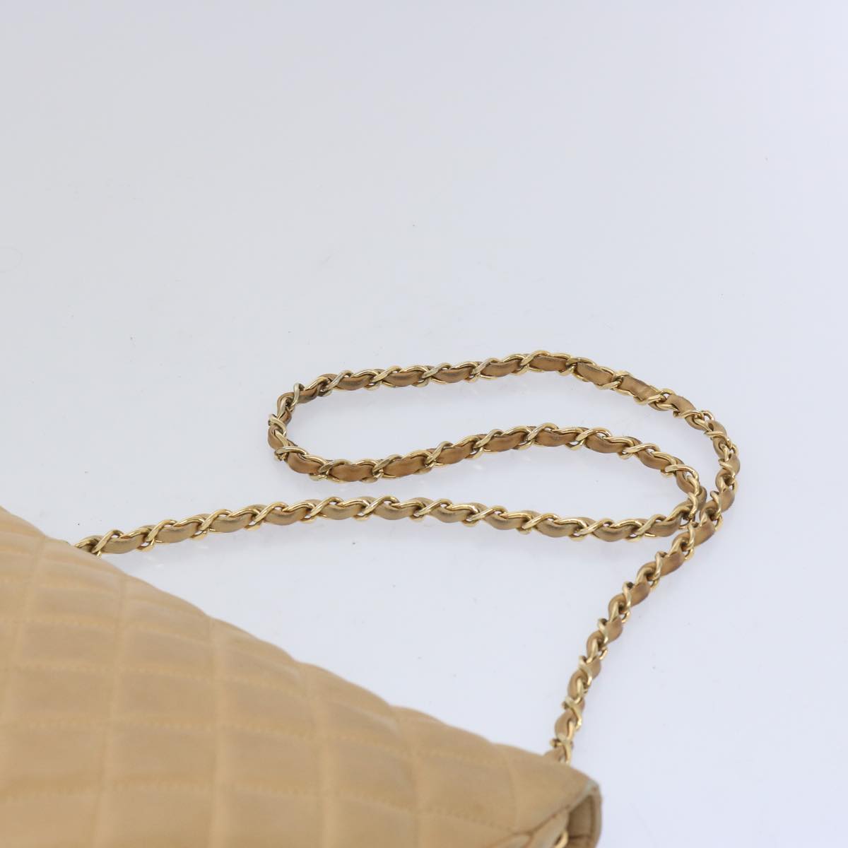 CHANEL Matelasse Chain Shoulder Bag Lamb Skin Beige CC Auth bs11898