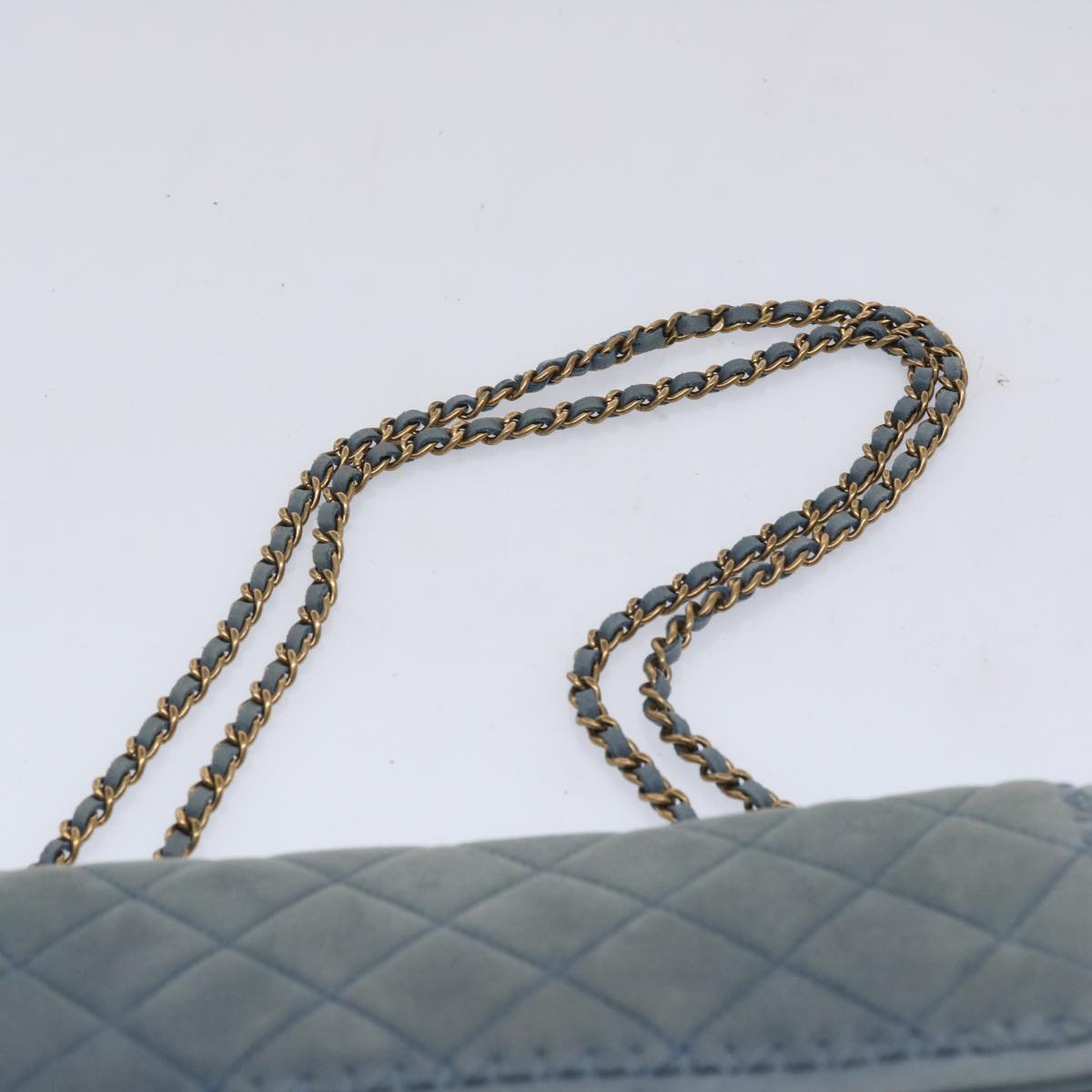 CHANEL Matelasse Chain Shoulder Bag Leather Blue CC Auth bs11918