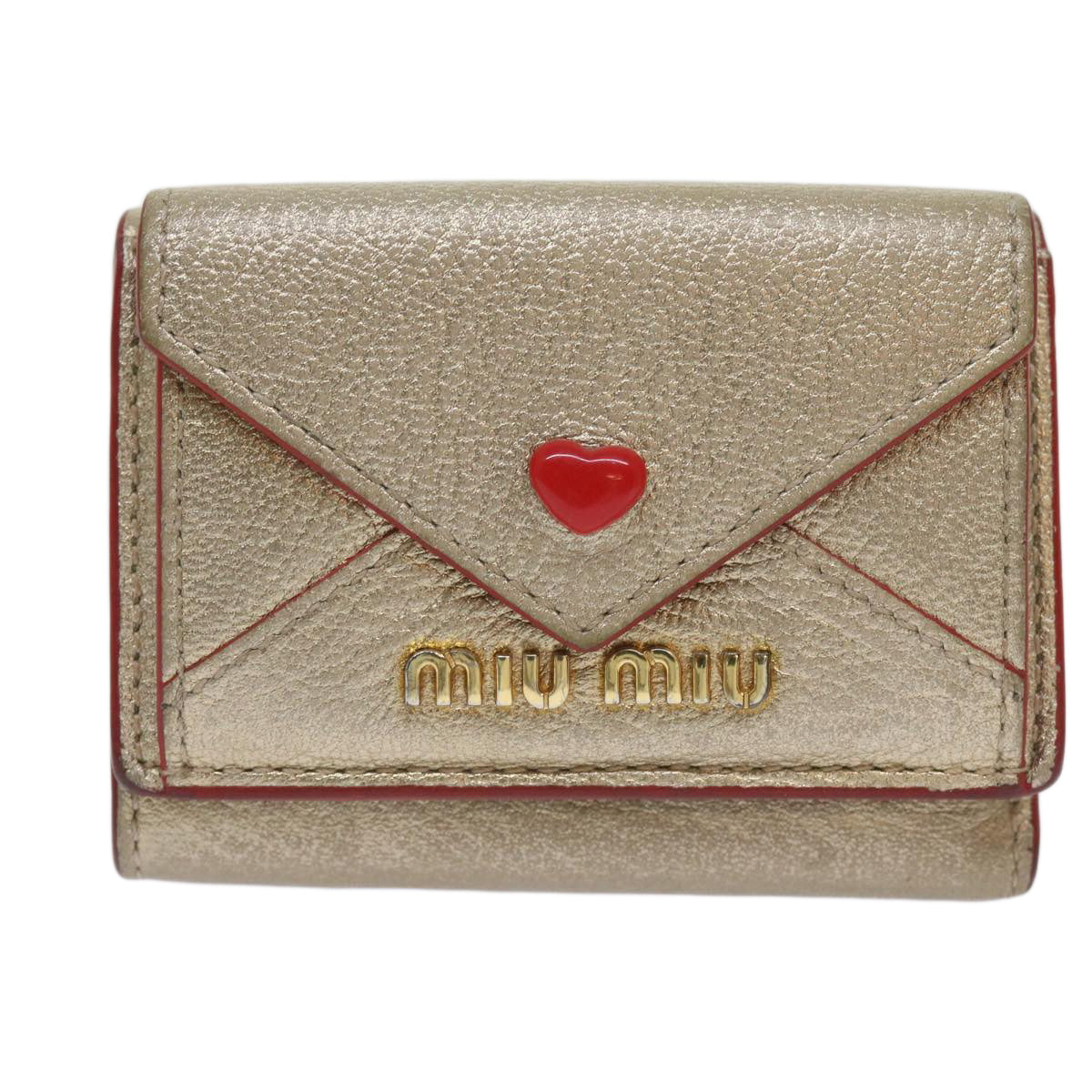 Miu Miu Wallet Leather Gold Tone Auth bs11934