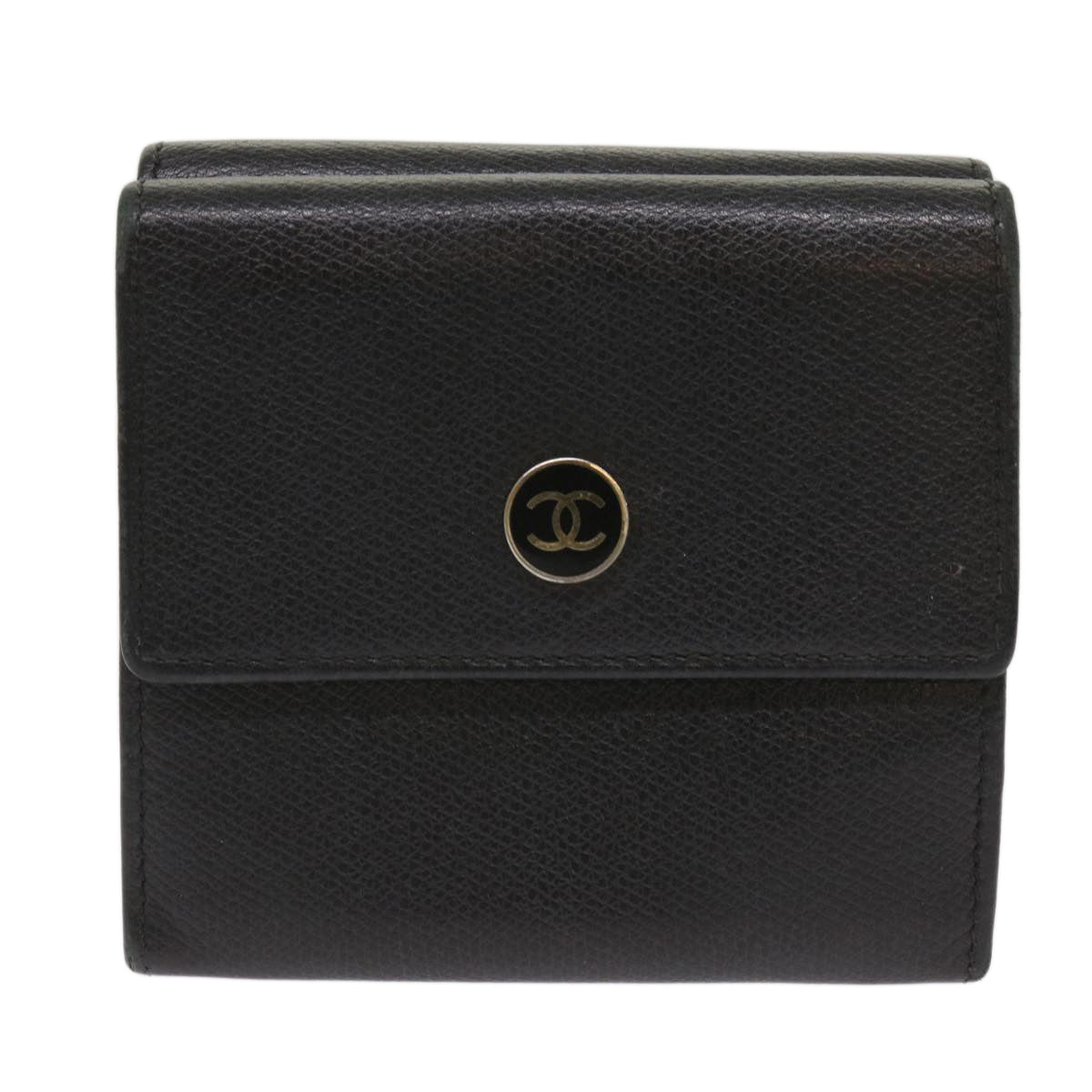 CHANEL Wallet Leather Black CC Auth bs11935