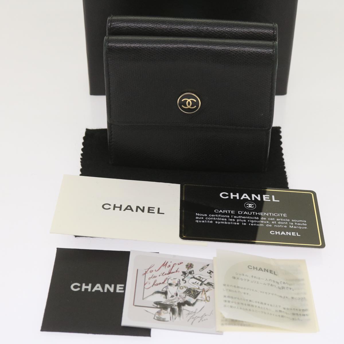 CHANEL Wallet Leather Black CC Auth bs11935