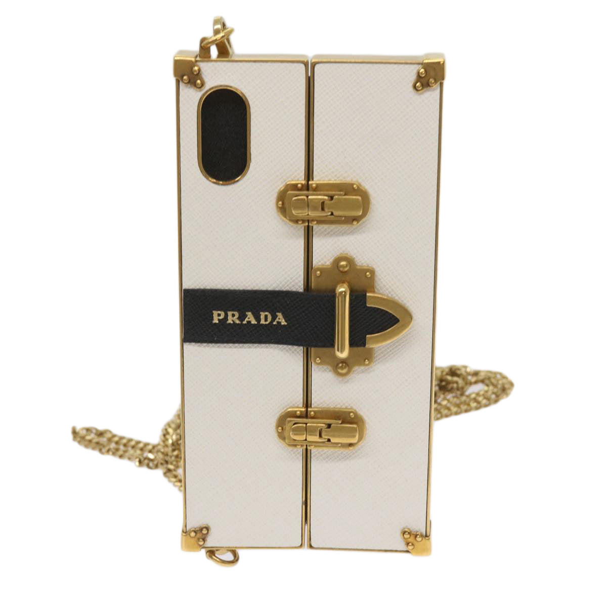 PRADA Chain iPhone Case Plastic White Auth bs11939