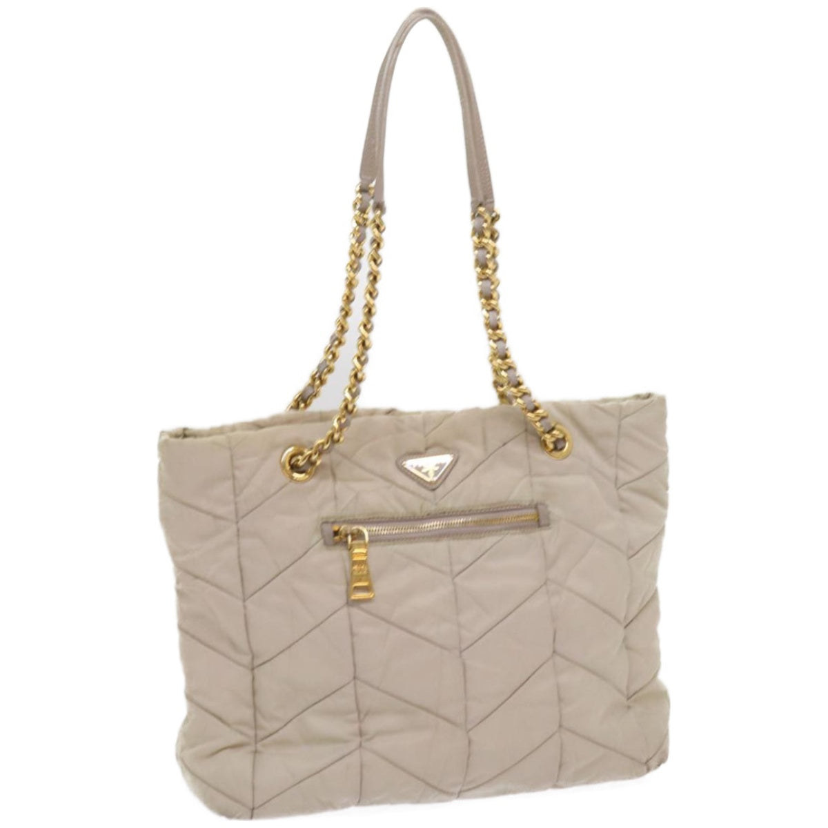 PRADA Quilted Chain Shoulder Bag Nylon Cream Gray Auth bs11952