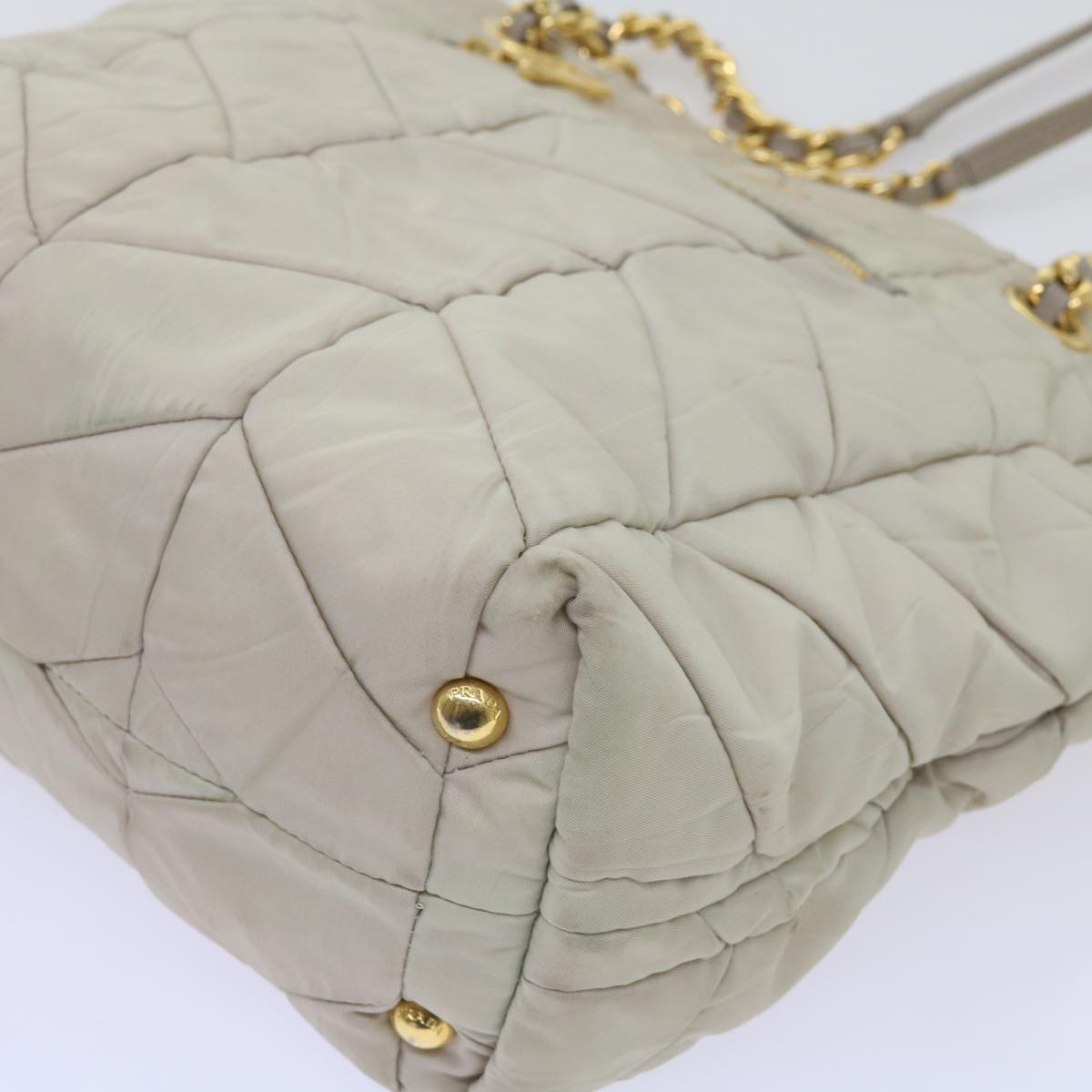 PRADA Quilted Chain Shoulder Bag Nylon Cream Gray Auth bs11952